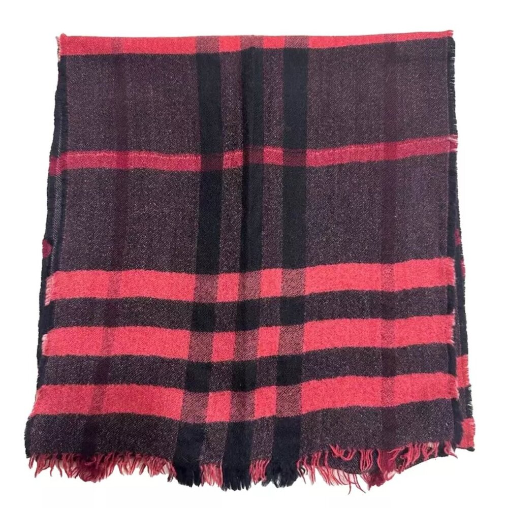Burberry Lightweight Nova Check Scarf Red/Black Scarf for Women Made In England - Picture 4 of 7